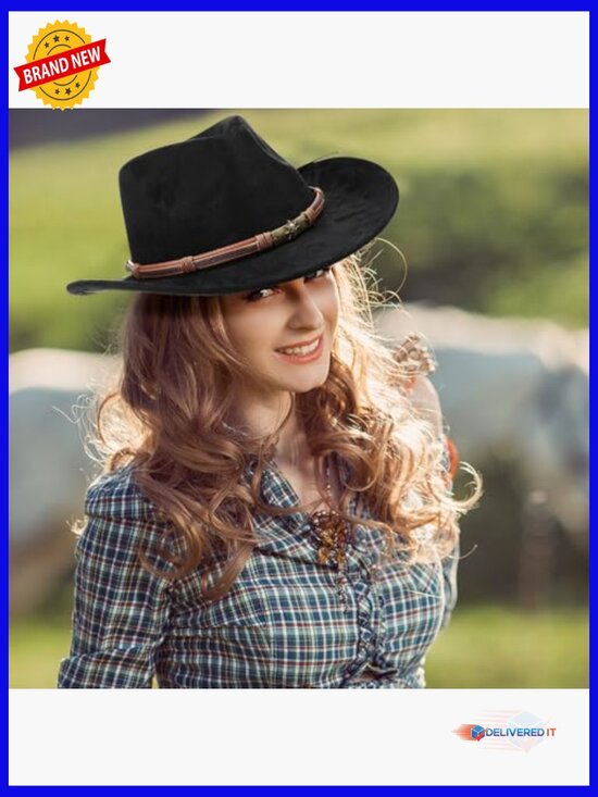 4 Pack Western Suede Felt Cowboy Hat Unisex Wide Brim Cowgirl Cowboy